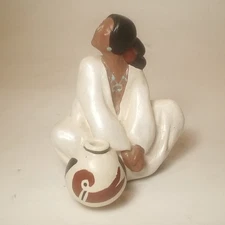 Native American Indian Woman Figurine Sitting Whitefeather Studios Small