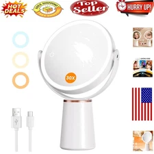 Elegant 30X/1X LED Makeup Mirror with Dimmable Lights & 360° Rotation
