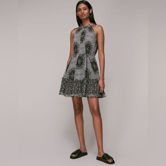 Whistles || Bleached Trapeze Halter Mini Dress Black US 10 NWT | eBay