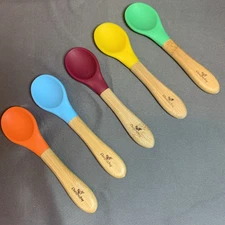 Avanchy Bamboo Child Spoons Silicone Wide scoops shorter handles Self Feeding