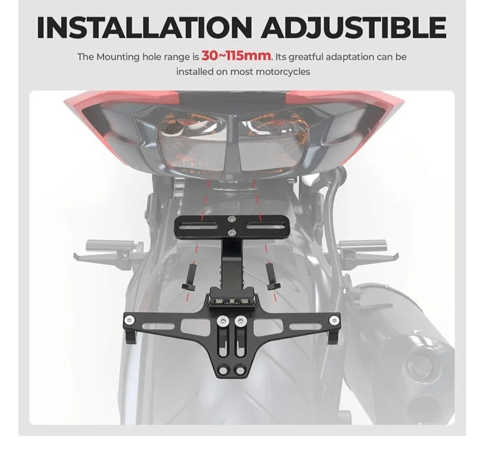 通用摩托车车牌支架挡泥板消除器套件带浅黑色 — 第 2/4 张图片