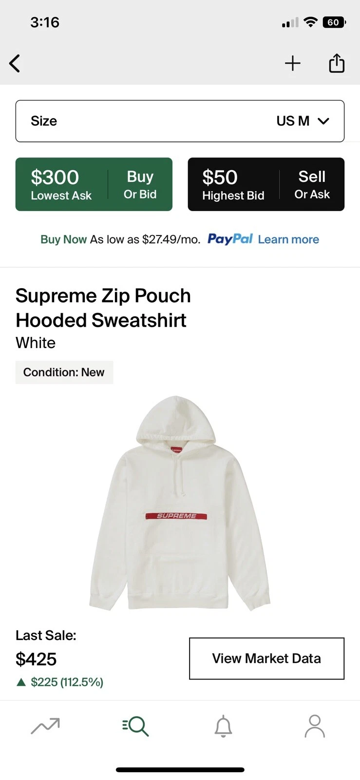 Felpa con cappuccio Supreme con cerniera SS19 bianca taglia media