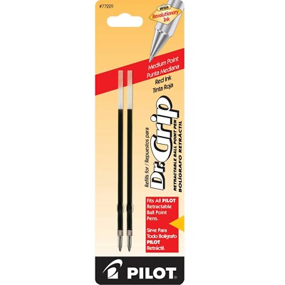 77229 Pilot Dr. Grip Retractable Pen Refill, Medium Pt, Red Ink, 2 Packs of 2