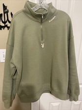Playboy By Pacsun Green Quarter Zip Sweatshirt Mens L Long Sleeve Heavy Cotton