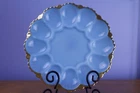Fire King Delphite Blue Milk Glass Deviled Egg Plate MCM