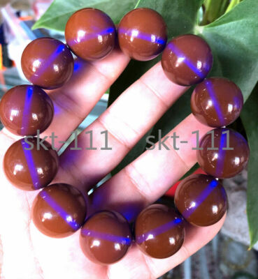 Certificate High-end Mexico Sky Blue amber round beaded bracelet beeswax 20mm