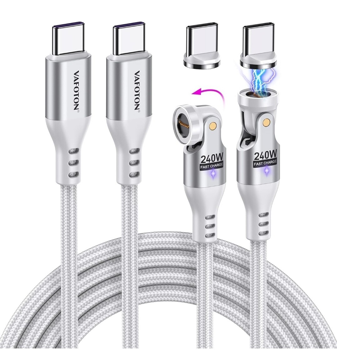 VAFOTON 240W USB C Magnetic Charging Cable 9Pins (2Pack,