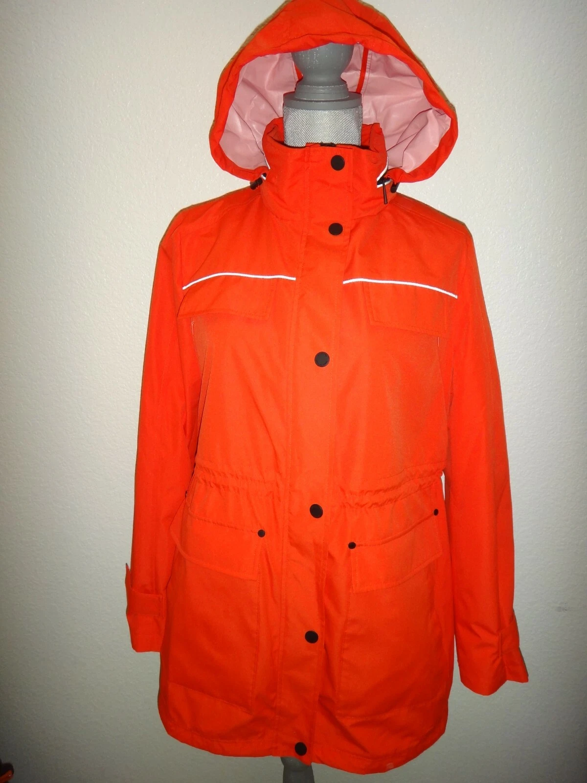 MICHAEL KORS Trench Cappotto Donna con Cappuccio Rosso Poliestere Nero Logo Zip Frontale Tg M