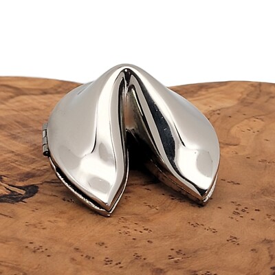 Vintage Silver Plated Fortune Cookie Trinket Box Keepsake