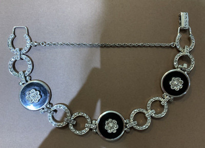 Vintage Sterling Silver French Jet and Marcasite Bracelet 40s Art Deco Inspired