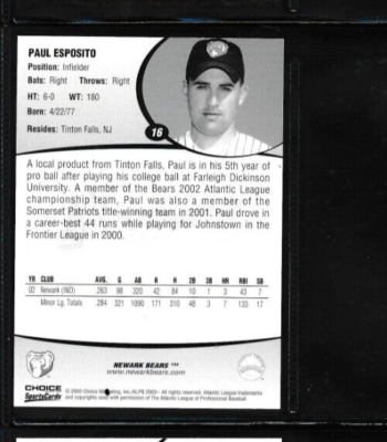2003 Choice #16 Paul Esposito Newark Bears Minor League Baseball