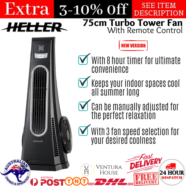 Heller 75cm Turbo Tower Fan With Remote TTF75R for sale online eBay