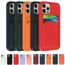 Silicone Case Card Slot Holder Soft Cover For iPhone 16 15 14 Pro Max 13 12 11