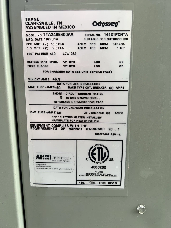 Condensador Trane TTA240E400AA 410a Foto 2 de 4