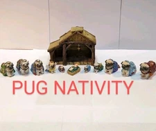 PUG NATIVITY SET Brand New As Is. Hand Painted In An Alebrije Style 12 Piece Set