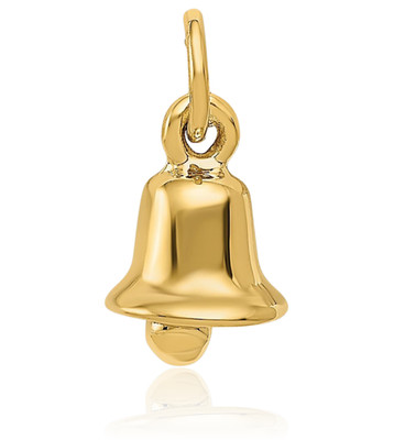 14K massives Gelbgold kleine Hochzeit Glocke Anhänger Halskette 15mm 5/8 Zoll poliert