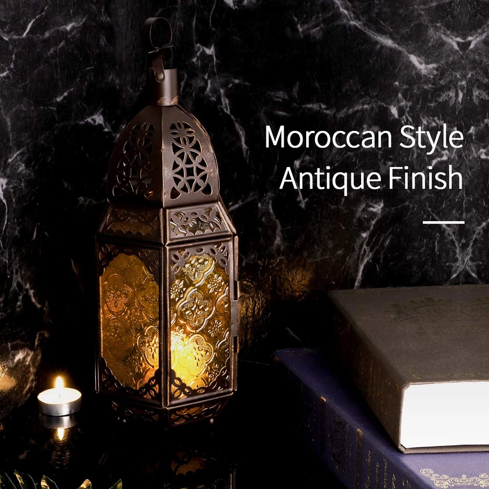 Linterna de vela de Ramadán de vidrio metálico Lewondr, vela portátil estilo marroquí Ho... Foto 2 de 4