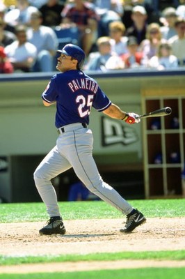 Rafael Palmeiro Texas Rangers bats during an MLB game at Comiskey - Old Photo 1