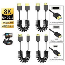 2.1 Premium Mini Micro HDMI Coiled Cable Converter 3D 8K for Camera PC Monitor