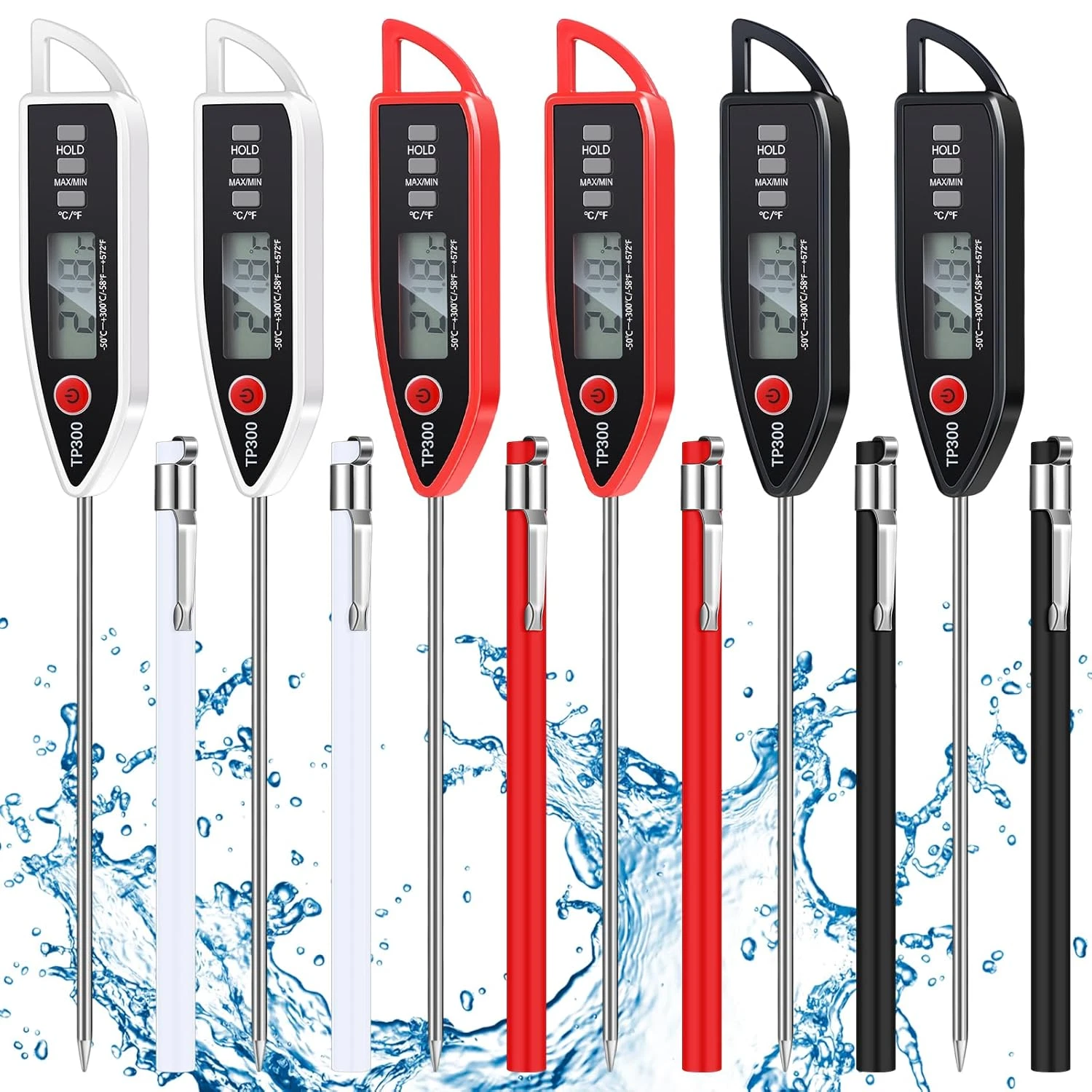 6 Set Waterproof Food Thermometer for Water, Liquid, Candle and Cooking Digital