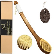 -17.71Inch Natural Stiff Sisal Bristles Anti-Slip Long Handle Bath Brush,Bent.