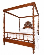 Four Poster Bed Mahogany Double Bed Antique Double Bed Solid Wood 180x200cm 4 Post Bed