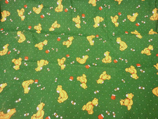 TEDDY BEARS ON DARK GREEN COTTON BLEND FABRIC REMNANT 44" W X 62" L