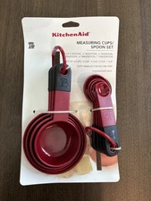 KitchenAid Measuring Cups Spoon Set Red Soft Black Handles Dishwasher Safe