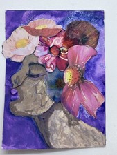 ACEO Original Mixed Media – Floral Crown Portraits #103– ATC by Tehillah 