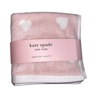 Kate Spade Pastel Pink White Hearts Cotton Wash Cloths 13x13 Set of 4 NEW