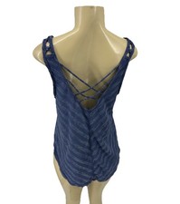 prAna Medium Women Serene Strappy Back Tank Top Blue Striped Outdoor 13-19