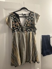 Free People Striped Floral Boho Dress Size Medium Front Clasps Tie Back
