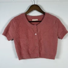 LA Hearts Women’s Knit Fuzzy 90s Crop Cardigan Light Pink Size Small