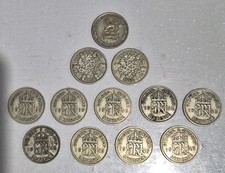 **12 X UK 6d Six Pence Silver 0.500. 32.82g. George V & VI 1925-1946 Coins**