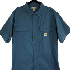 Carhartt Men's XL Work Shirt Blue Short Sleeve Button Up Ripstop Utility Pockets