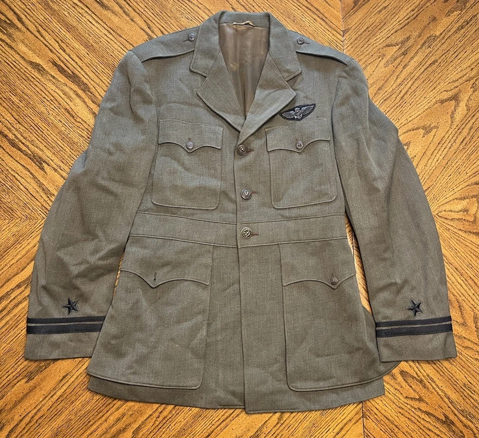 Vtg Original WWII USN Green Aviator Pilot Uniform Blazer & Pants  - Image 2 of 4
