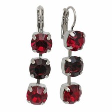 Mariana Lady in Red Rhodium Pltd Three Stone Triple Drop Round Crystal Earrings
