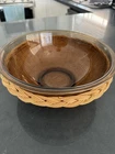 Pyrex BROWN AMBER Mixing Bowl 4 L 326 Smokey Glass LARGEST NESTING Wicker basket
