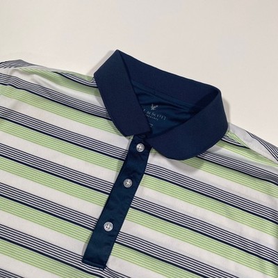 Lyle Scott Mens Golf Polo Shirt Green White Navy Stripe Short Sleeve Size L