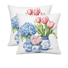 Blue Hydrangea Floral Throw Pillow Covers 18x18Inch, Set of 2,Spring Floral V...