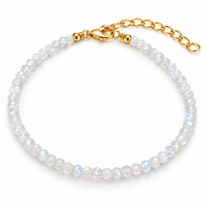 Authentic Rainbow Moonstone Bracelet 3Mm Faceted Round Beads 925 Sterling Silver 7.5