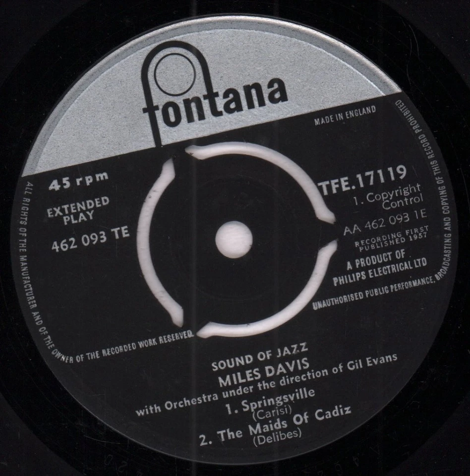 Miles Davis Sounds of Jazz 7" vinyl UK Fontana 1957 ep in pic sleeve - has name - Image 3 of 3