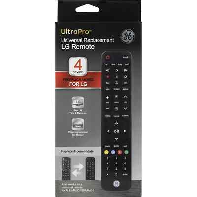 GE 4-Device LG Direct Replacement Universal TV Remote Control in Black, 57818