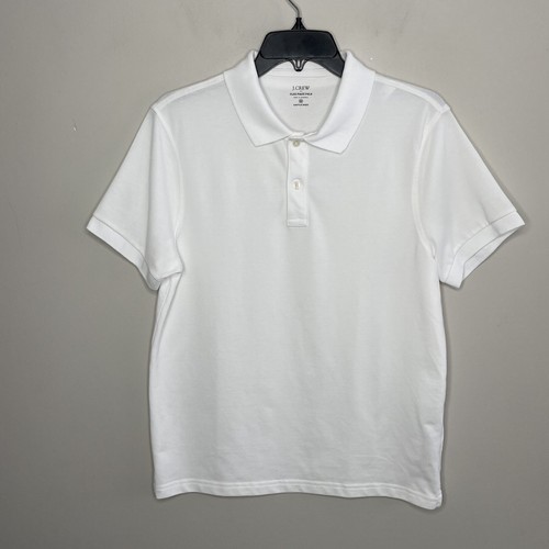 J CREW Solid White Untucked Pique Polo 