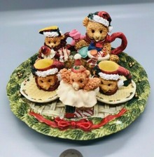 1995 Collectible 10 Piece Mini Bear Tea Set Pitcher Cups Saucers Tray Poly Resin