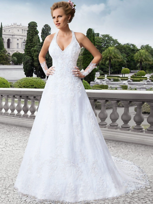 New White/Ivory Halter Lace Wedding Dress Corset Back Bridal Gown Custom  Size | eBay