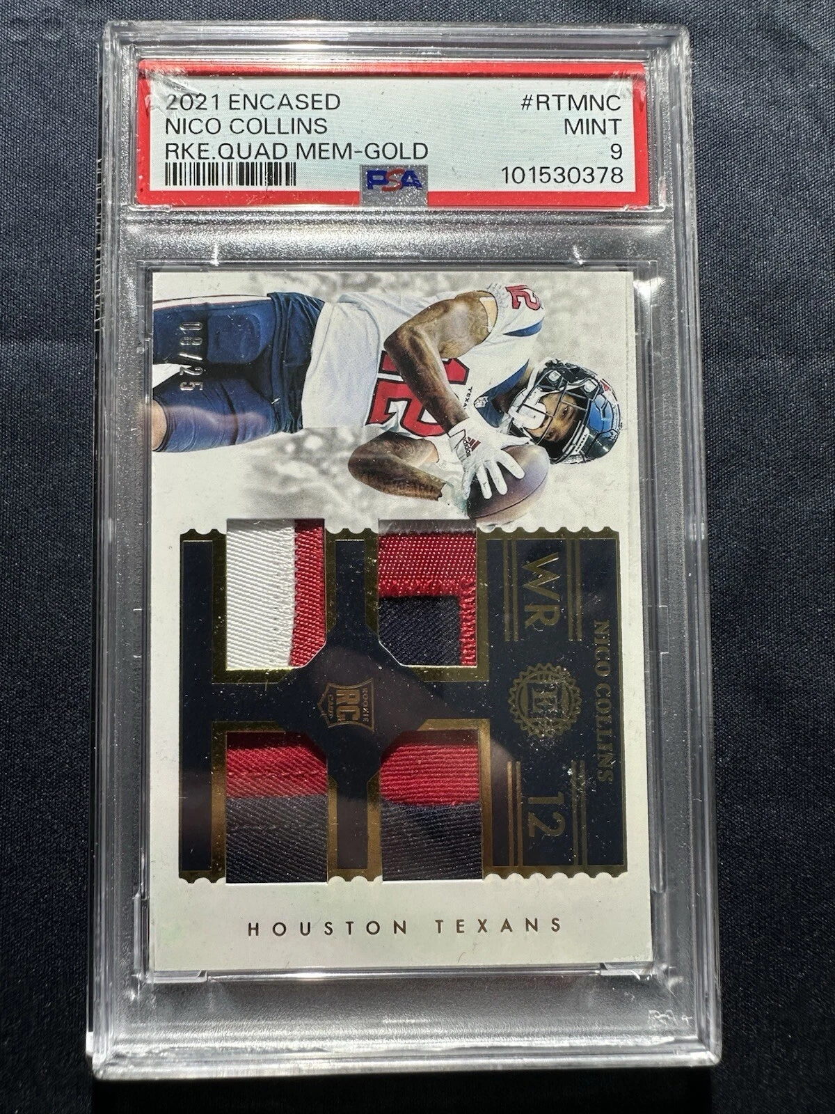 Nico Collins Panini Encased Rookie Quad Memorabilia #RTMNC Gold