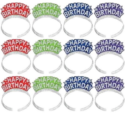 12er Pack GEBURTSTAG TIARA Glitzer GLITZER Kopf Kleid Band Party Tasche Gastgeschenk 3+