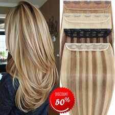 One Piece 100 Real Clip In Remy Human Hair Extensions Highlight 3/4 Full Head F