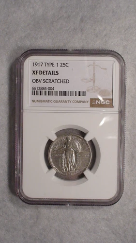 1917 P  TYPE 1 NGC EXTRA FINE STANDING QUARTER 25C SILVER COIN BUY IT NOW!